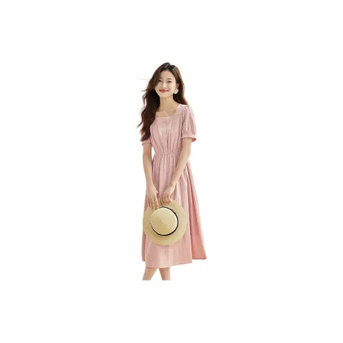 SLLSKY Short-Sleeved Dresses Women's Rose Pink