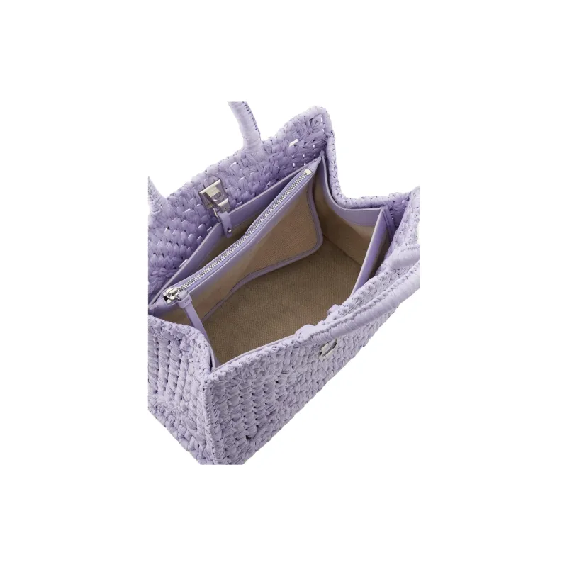 FERRAGAMO Studio Woven Raffia Handbag Medium Size Women's Lavender-4