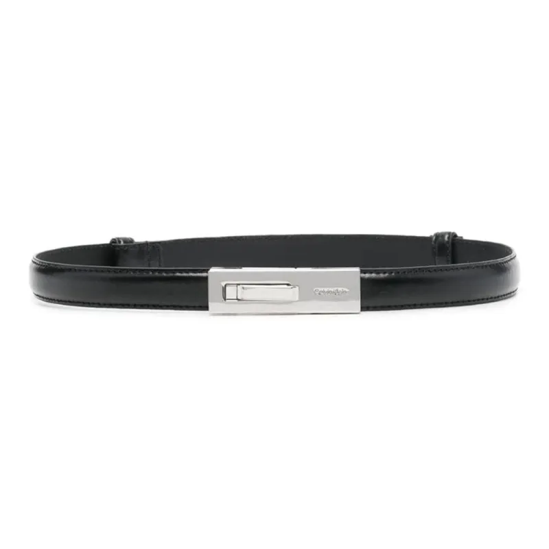 CK/Calvin Klein Carving Logo Calfskin Leather Belts Women's Black Width: 2cm-0