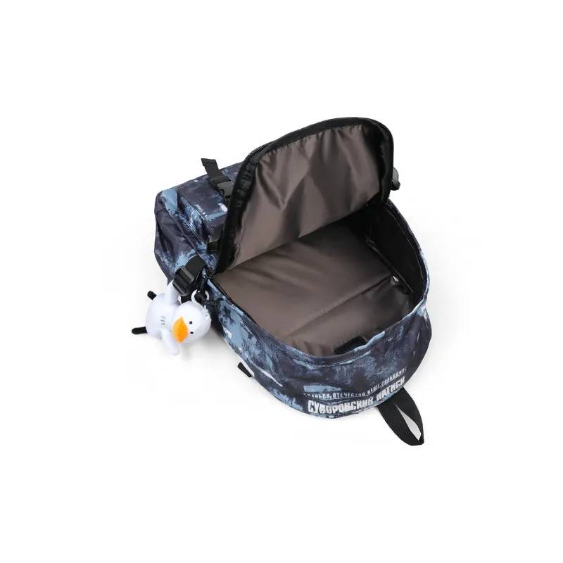 Kevin Cohen Fabric Backpack Laptop Bag Regular Unisex Black/Ecru/Blue-3
