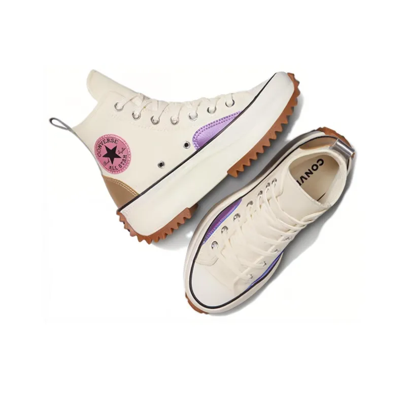 Converse Run Star Hike Platform Chrome Abrasion Resistant Breathable High Top Canvas Shoes Unisex Beige-4