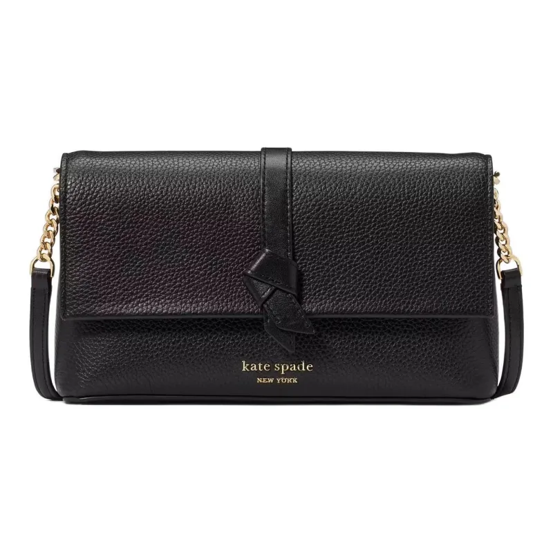 Kate Spade Knott Eggstone Leather Shoulder Bag Crossbody Bag Women's Black-0
