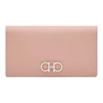 FERRAGAMO GANCINI Hammered Texture Calfskin Wallet Women's Blush Pink