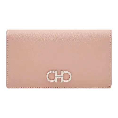 FERRAGAMO GANCINI Hammered Texture Calfskin Wallet Women's Blush Pink