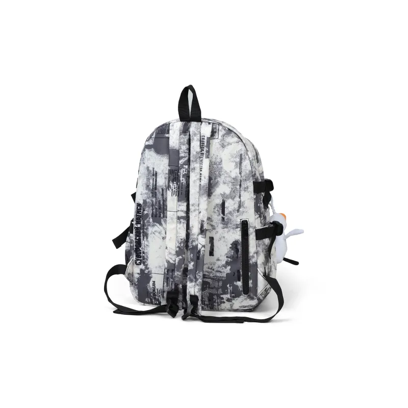 Kevin Cohen Fabric Backpack Laptop Bag Regular Unisex Black/Ecru/Blue-6