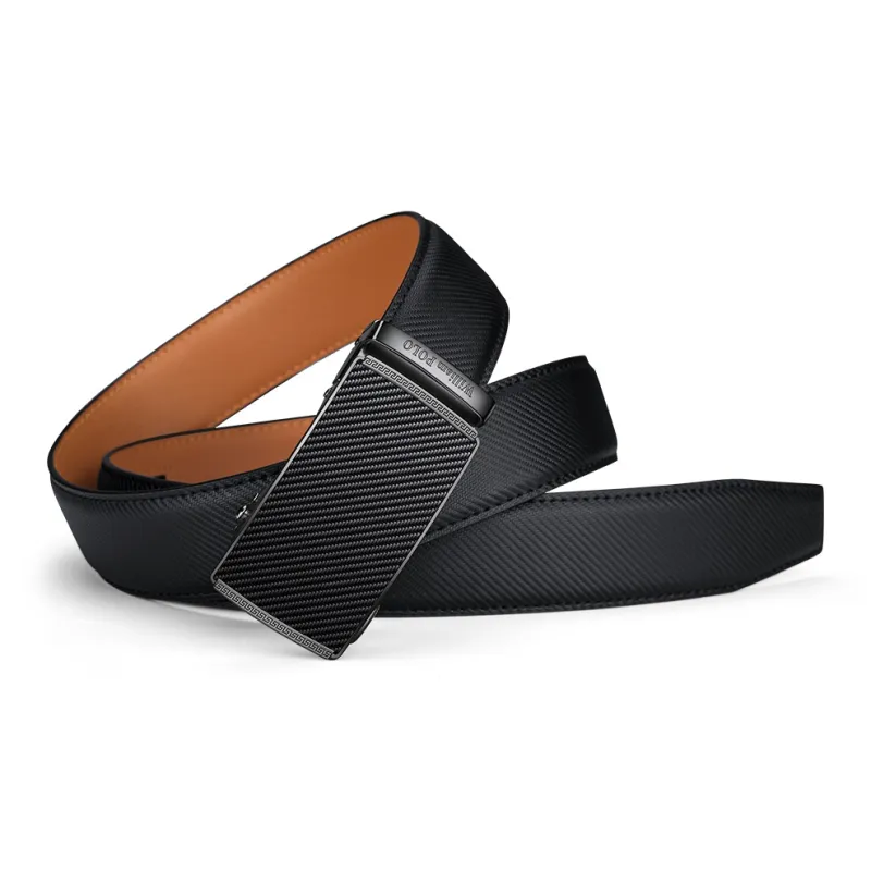 WilliamPOLO Cow Leather Leather Belts Men's Gunmetal 3.5cm-6
