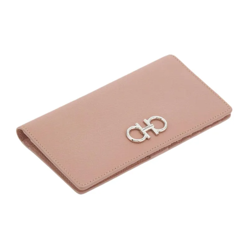 FERRAGAMO GANCINI Hammered Texture Calfskin Wallet Women's Blush Pink-2