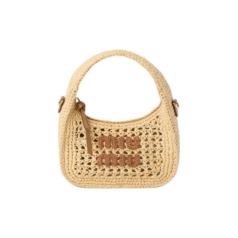 MIU MIU Wander Series Leather Crescent Bag Shoulder Bag Crossbody Bag Handbag Women's Natural Blend Cognac-0