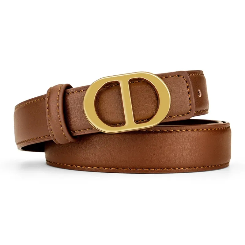 WilliamPOLO Cow Split Leather Cow Leather Leather Belts Women's Caramel Width 2.4CM-1