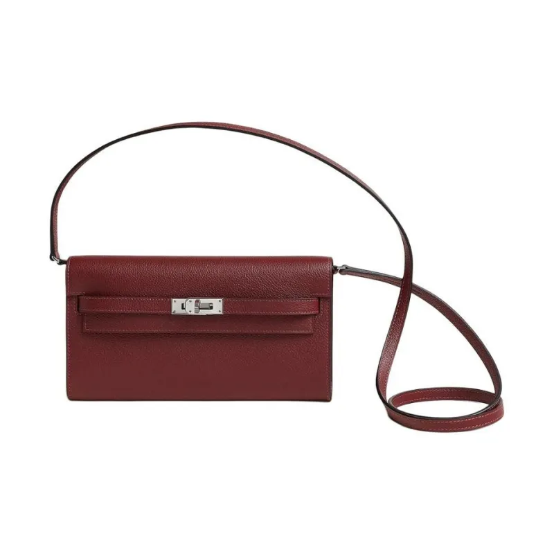 HERMES Kelly To Go Evercolor Leather Wallets Handheld Shoulder Bag Crossbody Bag Women's Burgundy-1