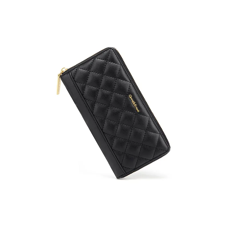 CinvaiKrose Calfskin With Microfiber Chanel Inspired Coin Purse, Clutch Wallet Women's Black-3