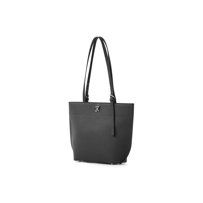 STAR TOWN Cow Leather Sailboat Bag, Tote Bag, Shopping Bag, Handbag, Shoulder Bag Women's Ink Black/Champagne Brown-1