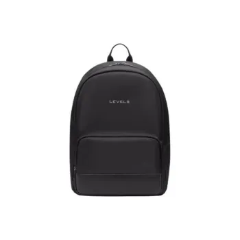 LEVEL8 Fabric With PU Backpack Medium Size Unisex Black