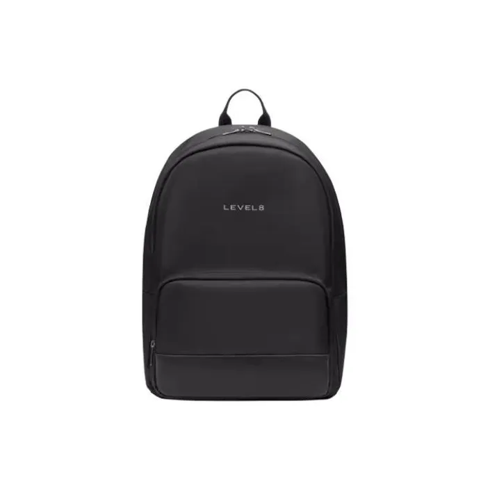 LEVEL8 Fabric With PU Backpack Medium Size Unisex Black-0