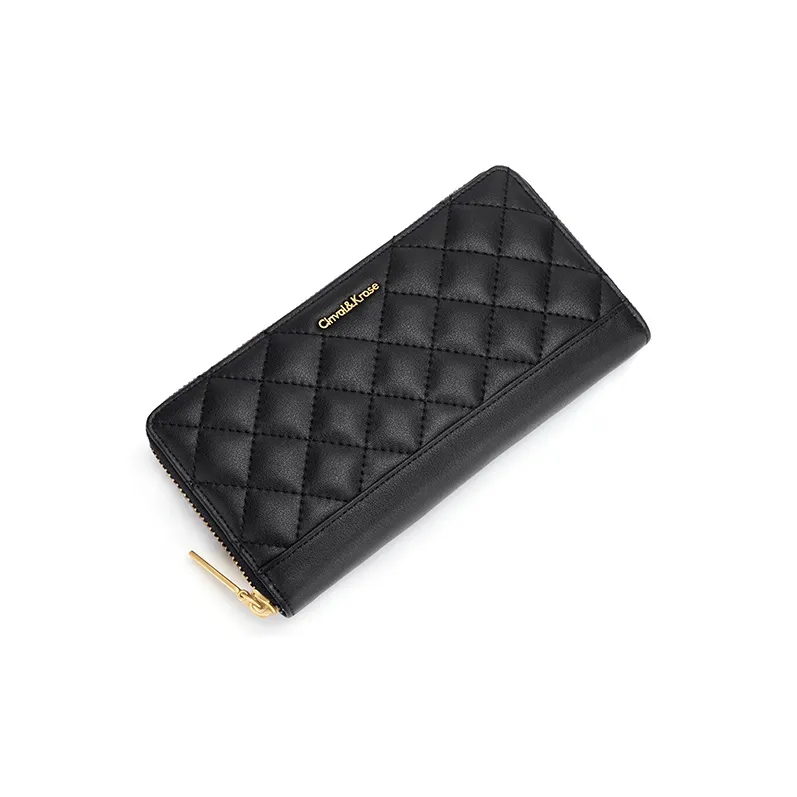 CinvaiKrose Calfskin With Microfiber Chanel Inspired Coin Purse, Clutch Wallet Women's Black-4