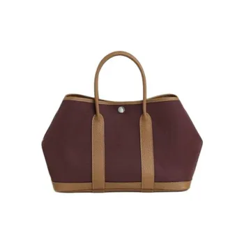 HERMES Garden Party Canvas With Negonda Calfskin Garden Bag Canvas Bag Handbag Women's Burgundy & Brown