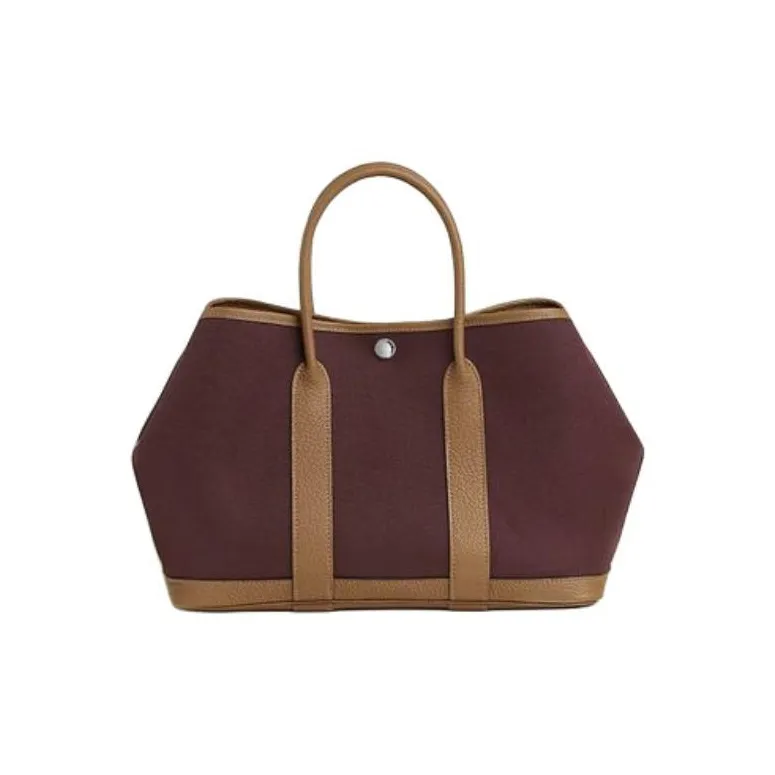HERMES Garden Party Canvas With Negonda Calfskin Garden Bag Canvas Bag Handbag Women's Burgundy & Brown-0