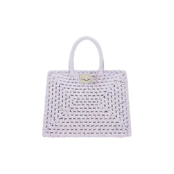 FERRAGAMO Studio Woven Raffia Handbag Medium Size Women's Lavender