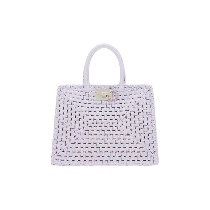 FERRAGAMO Studio Woven Raffia Handbag Medium Size Women's Lavender-0