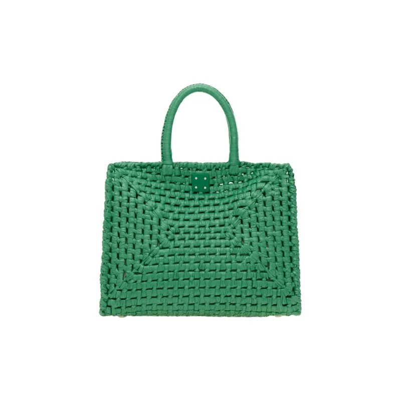 FERRAGAMO Studio Woven Raffia Handbag Medium Size Women's Green-3