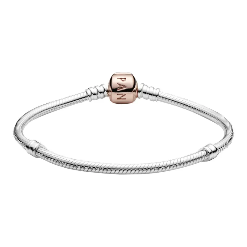 Pandora Moments Snake Chain Bracelet With Rose Clasp-1
