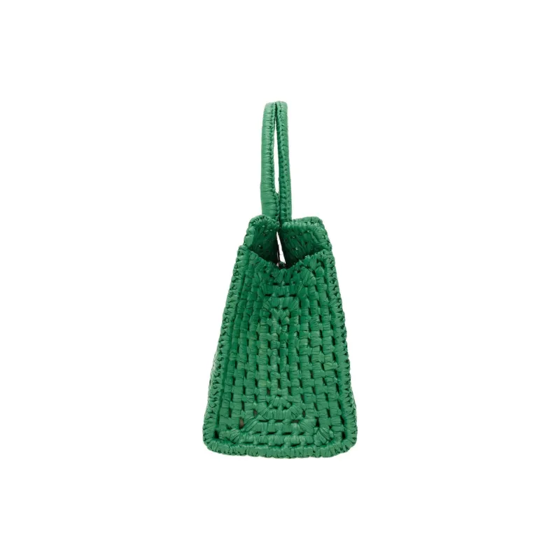 FERRAGAMO Studio Woven Raffia Handbag Medium Size Women's Green-2