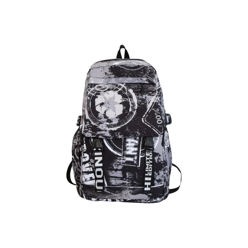 Dusen Kangaroo Nylon Backpack Unisex Gray/Black/White/Blue-11
