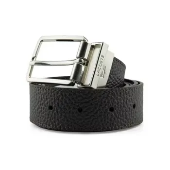 LACOSTE Logo Design Pin Buckle Leather Belts Men's Black WIDTH 3-3.5CM