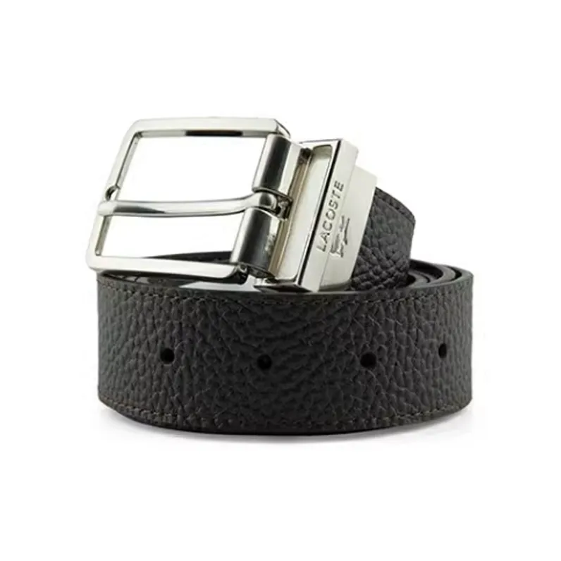 LACOSTE Logo Design Pin Buckle Leather Belts Men's Black WIDTH 3-3.5CM-0