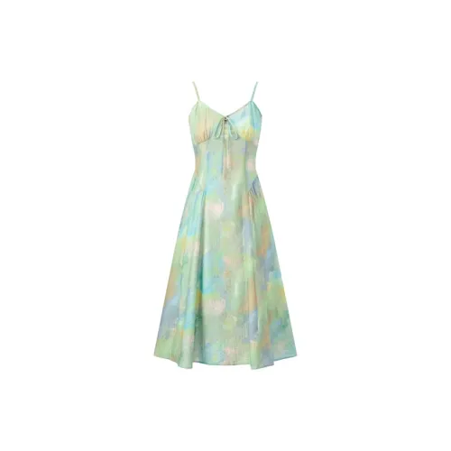 LEDIN Slip Dresses Women's Green Print