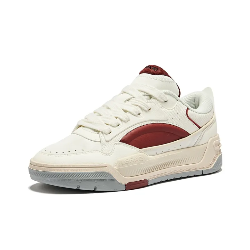 Erke Basi 2.0 Anti Slip Wear Resistant Low Top Skateboard Shoes Women's Microcrystal White Bordeaux Red-2