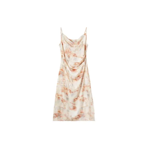 FANQIN Slip Dresses Women's Apricot Base With Orange Blossom