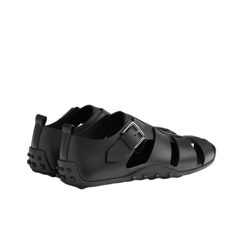 HERMES Inset Roman Sandals Men's Black-4