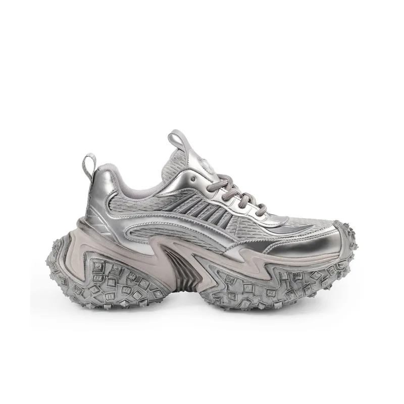 U.T.B RustiRunner Scavenger Series Chunky Sneakers Unisex Low Top Silver-1