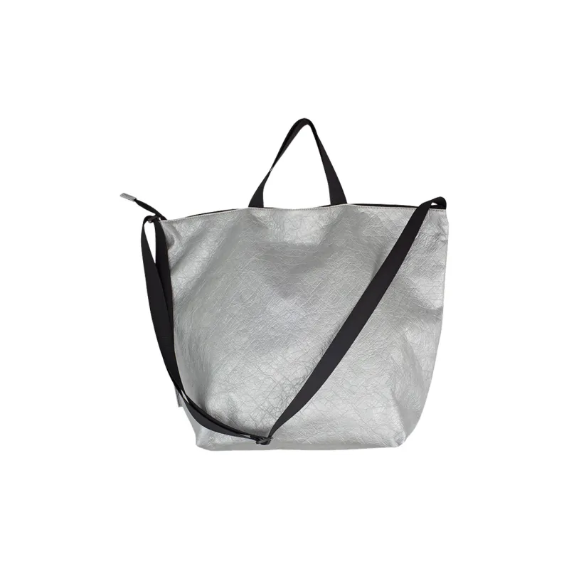 SUMAYZOY DuPont Paper PE Polyethylene One Shoulder Handbag Large Size Unisex Lightning Silver/Black-1
