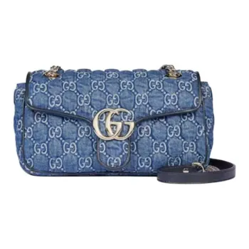 GUCCI GG Marmont Denim Crossbody Bag Shoulder Bag Small Size Women's Blue