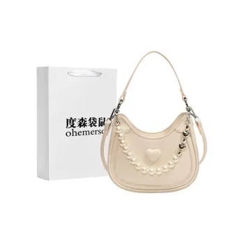 Dusen Kangaroo PU Shoulder Bag, Handbag Women's Ecru/Silver/Black/Pink