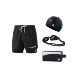 Four-Piece Set (Double-Layered Swim Trunks+Small Frame Swim Goggles+Swimming Cap+Swim Bag)