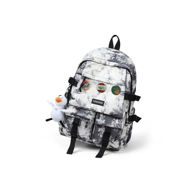 Kevin Cohen Fabric Backpack Laptop Bag Regular Unisex Black/Ecru/Blue-5