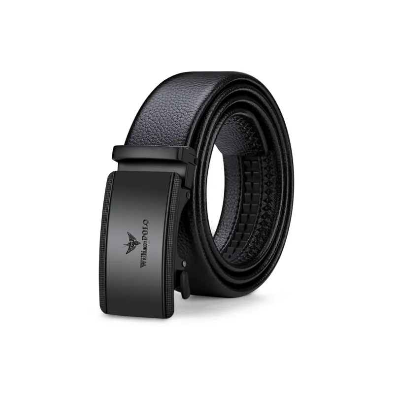 WilliamPOLO Top Grain Cow Leather Leather Belts Men's Black 3.5cm Width-0