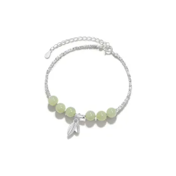 Jodie&Kevin S925 Silver Hetian Jade Bracelets Unisex Pale Greenish White Jade