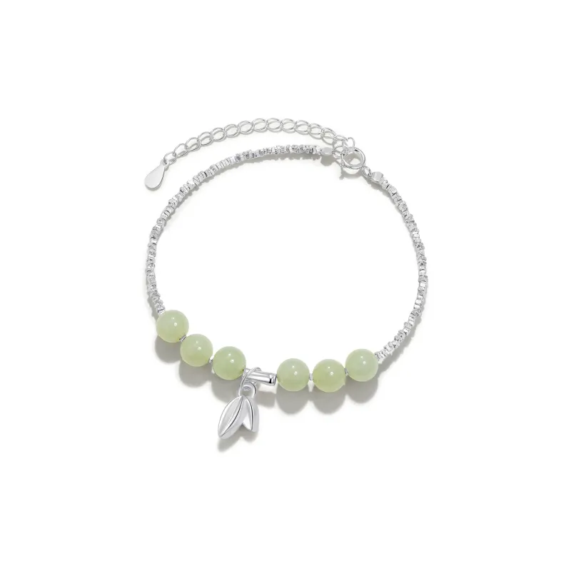 Jodie&Kevin S925 Silver Hetian Jade Bracelets Unisex Pale Greenish White Jade-0