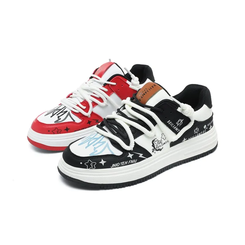 BEILIANYA Skateboard Shoes Unisex Low Top White/White Black/Moonlight Blue/Navy Blue/Mismatched/White Black All Over Print-25
