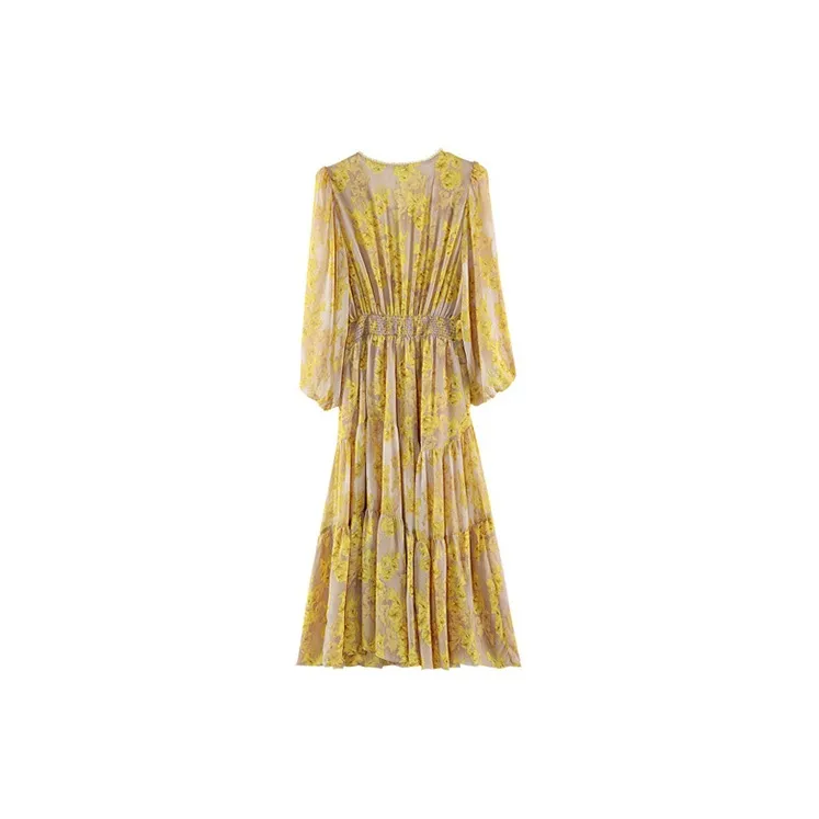HUASJ Long Sleeved Dresses Women's Yellow-1