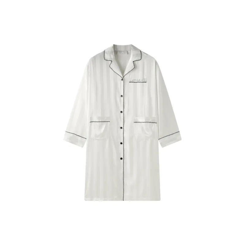 Meonsill Spring And Fall Season Nightgown Women's White-0