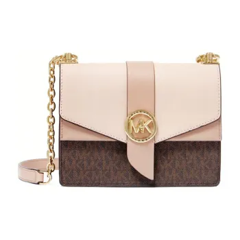 MICHAEL KORS Greenwich Cow Leather Envelope Bag Shoulder Bag Crossbody Bag Small Size Women's Pink/Dark Brown