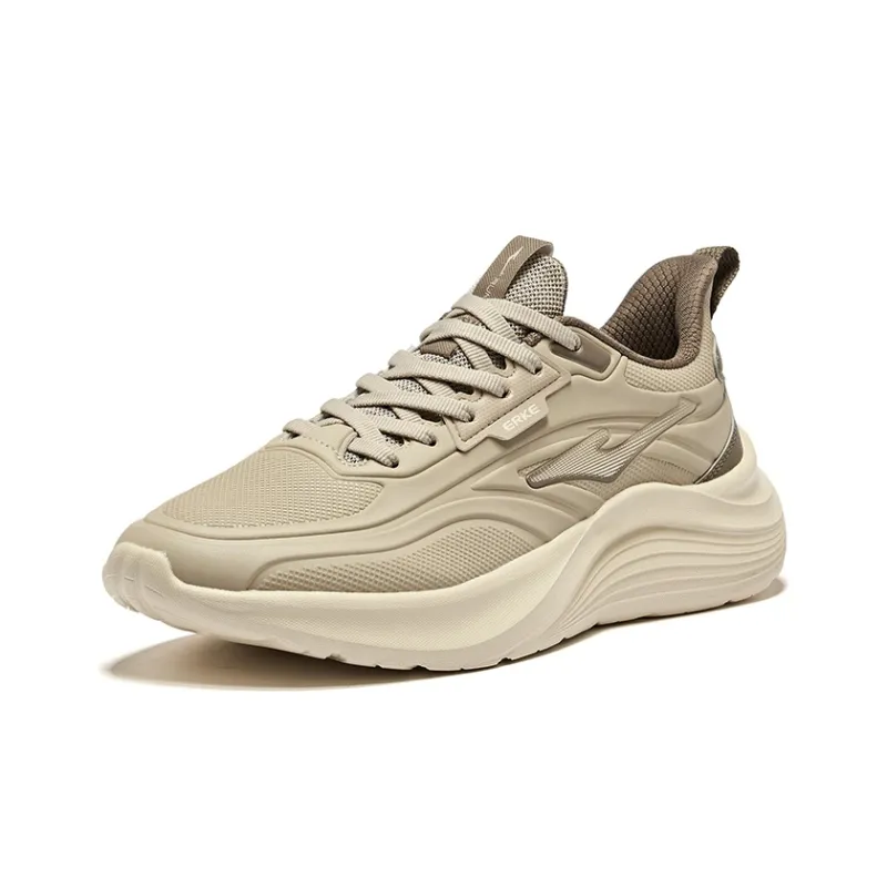Erke Singing Gulls Cushioning Wear-Resistant Low-Top Running Shoes Men's Light Linen Brown Stone-2