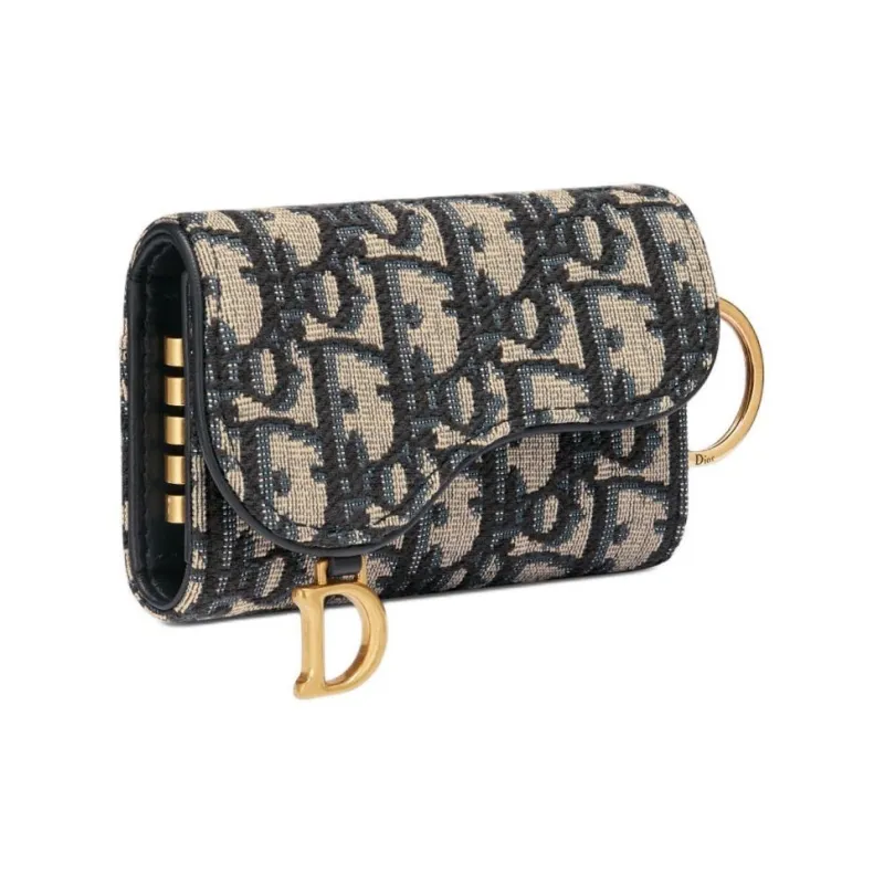 DIOR Oblique Jacquard Fabric Key Pouch Women's Brown & Beige-1