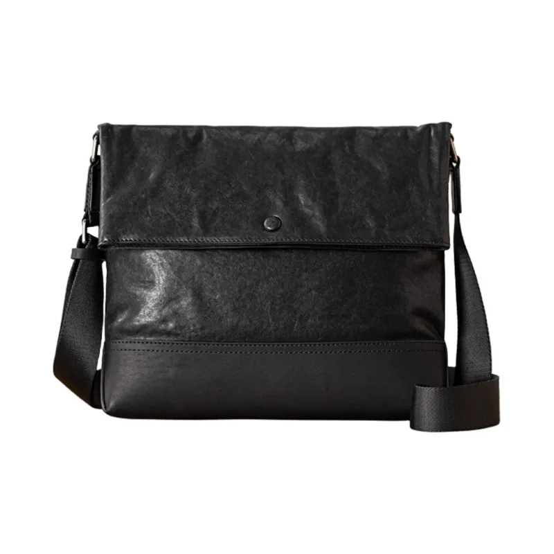 ROSEROOEN Top Grain Vegetable Tanned Cow Leather Shoulder Bag Crossbody Bag Regular Unisex Black-0