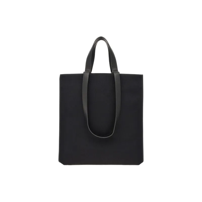 FERRAGAMO Raffia With Calfskin Tote Bag Shopping Bag Handbag Large Size Men's Black-2